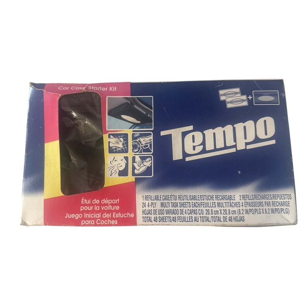 TEMPO Starter Kit Sunvisor Tissue Holder Car Case w/ 2 Refill Packs SEALED